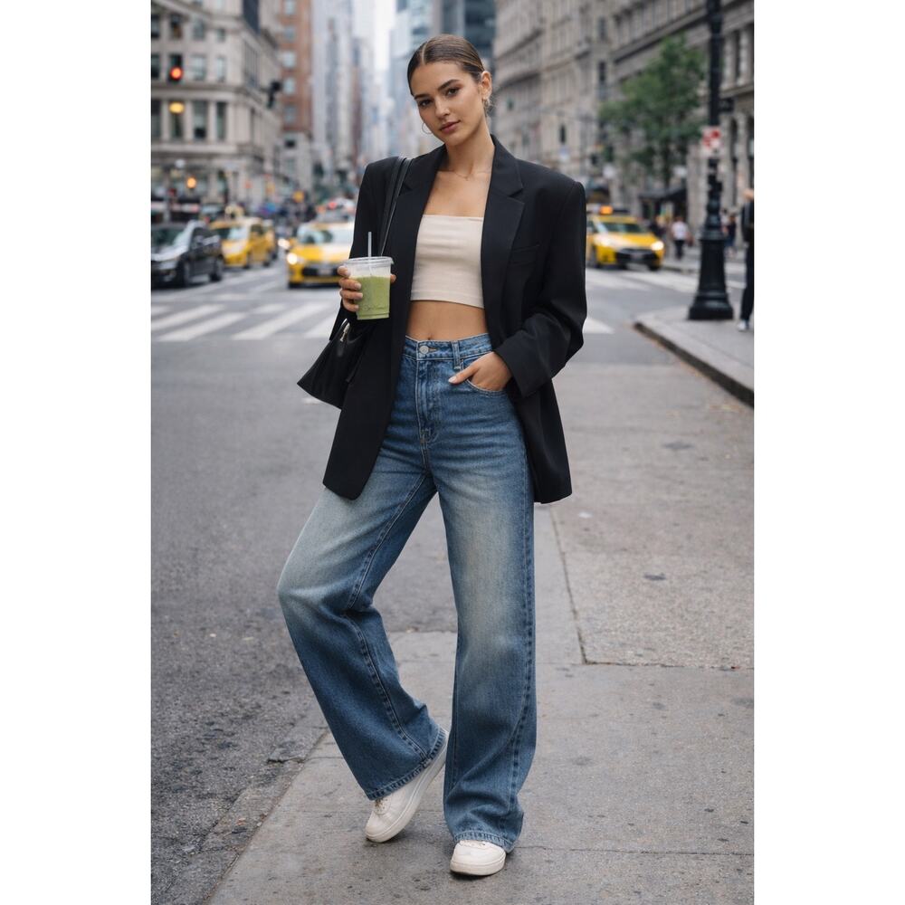 Vintage Style Wide Leg Jeans Size S Light Wash Y2K Baggy 90s Style